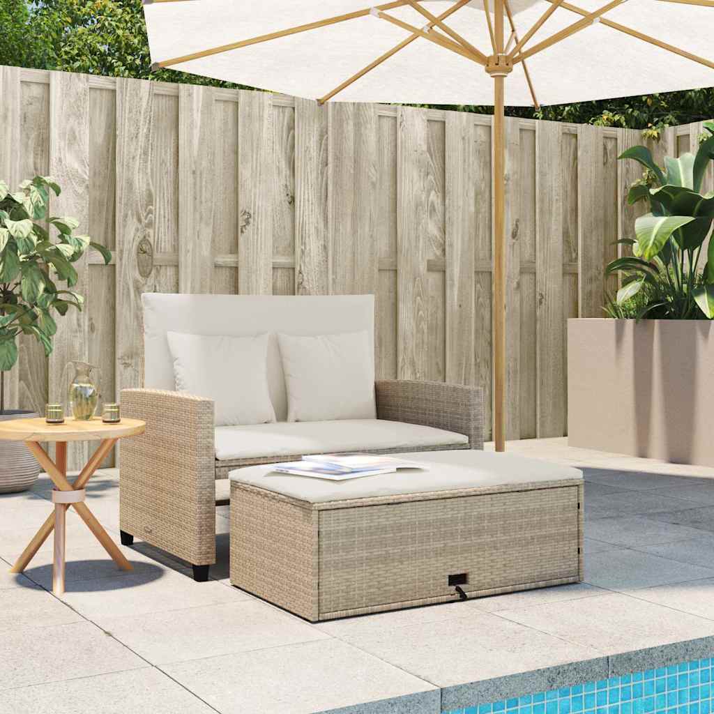 2-personers havesofa med hynder polyrattan beige