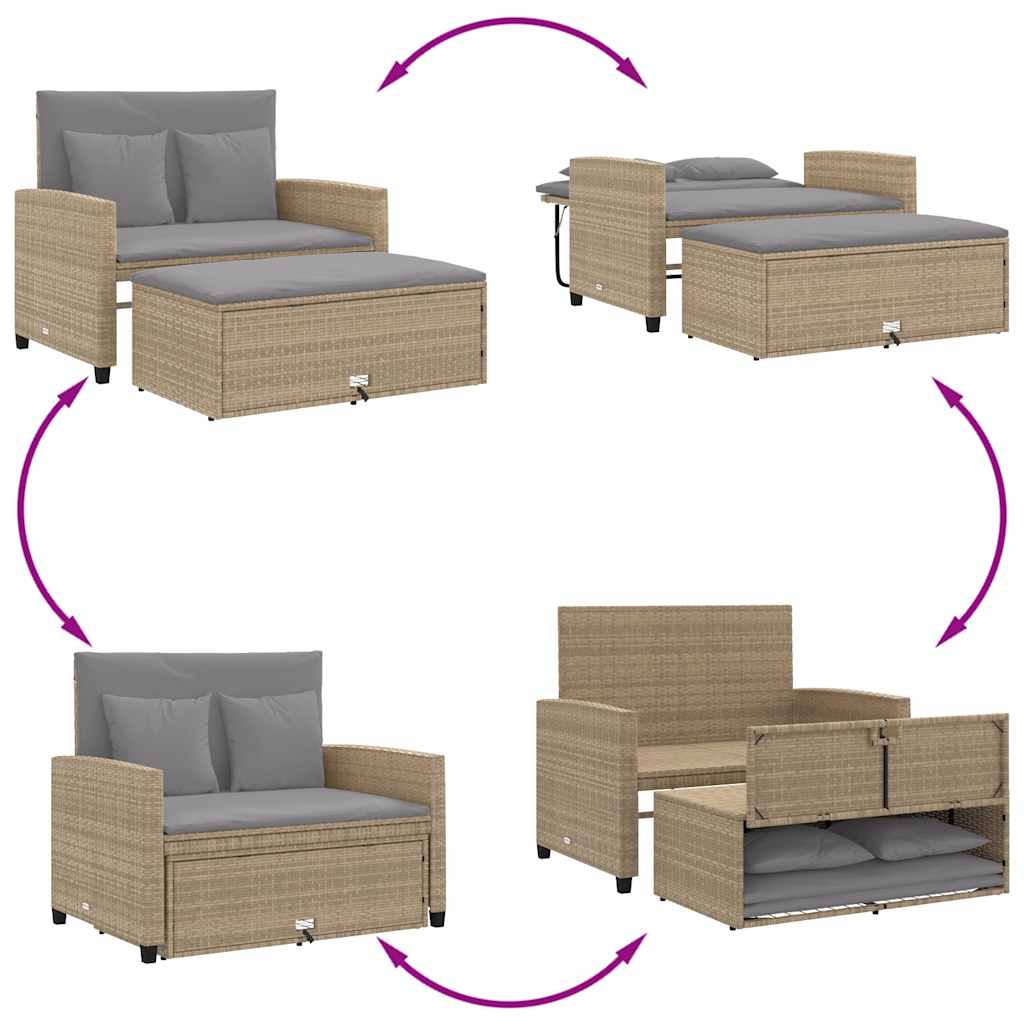 2-personers havesofa med hynder polyrattan beige