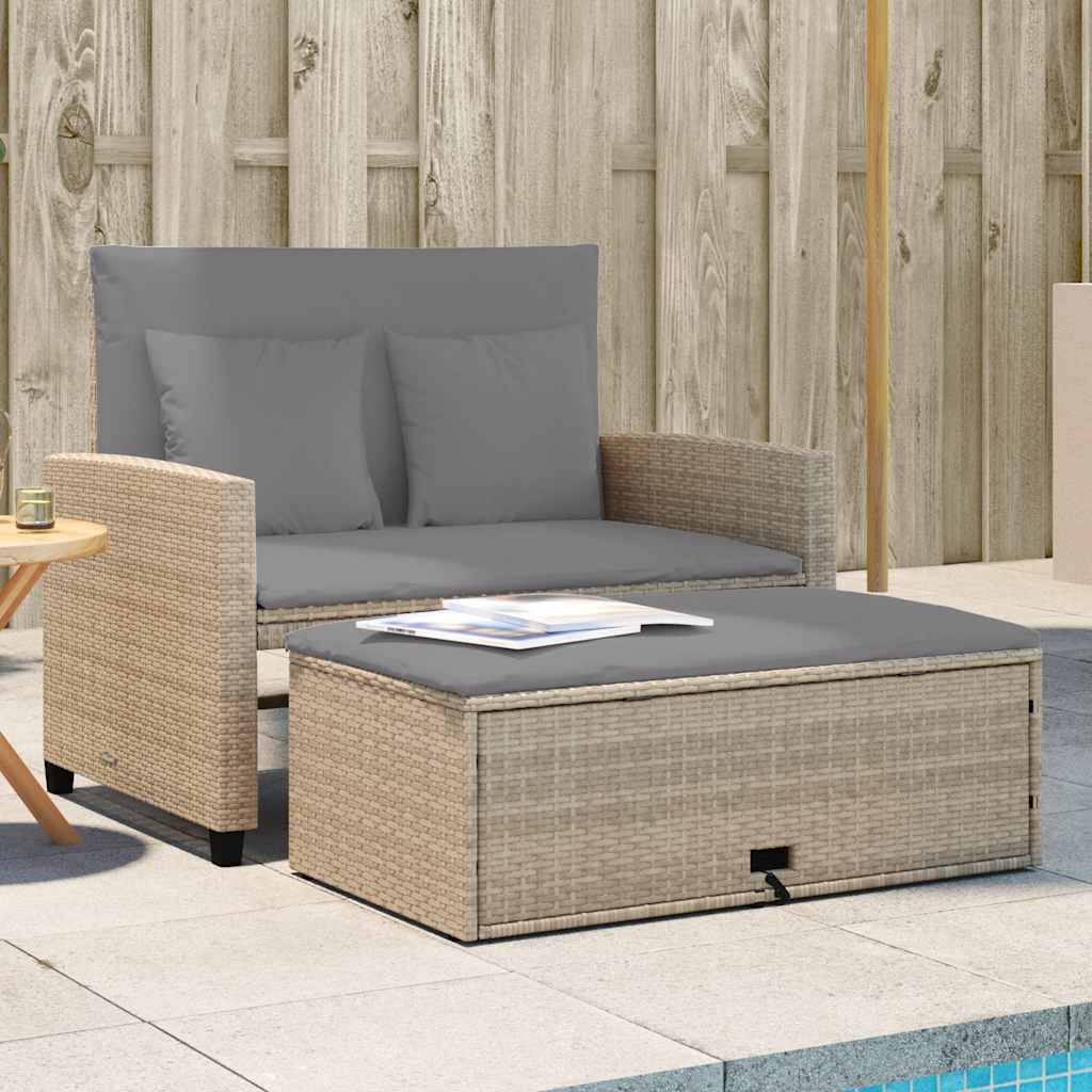2-Personers Havesofa Med Hynder Poly - beige og grå / Rattan