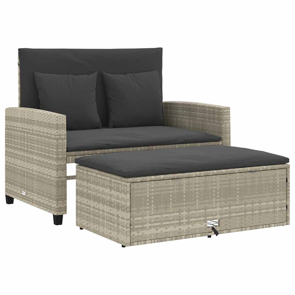 2-personers havesofa med hynder polyrattan lysegrå