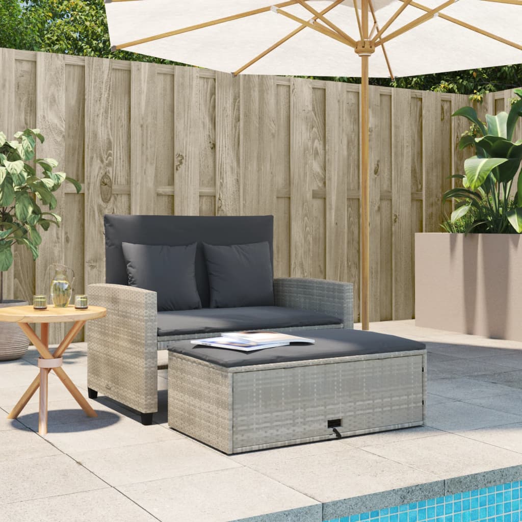 2-personers havesofa med hynder polyrattan lysegrå
