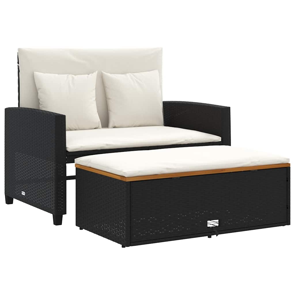 2-personers havesofa med hynder polyrattan og akacietræ sort