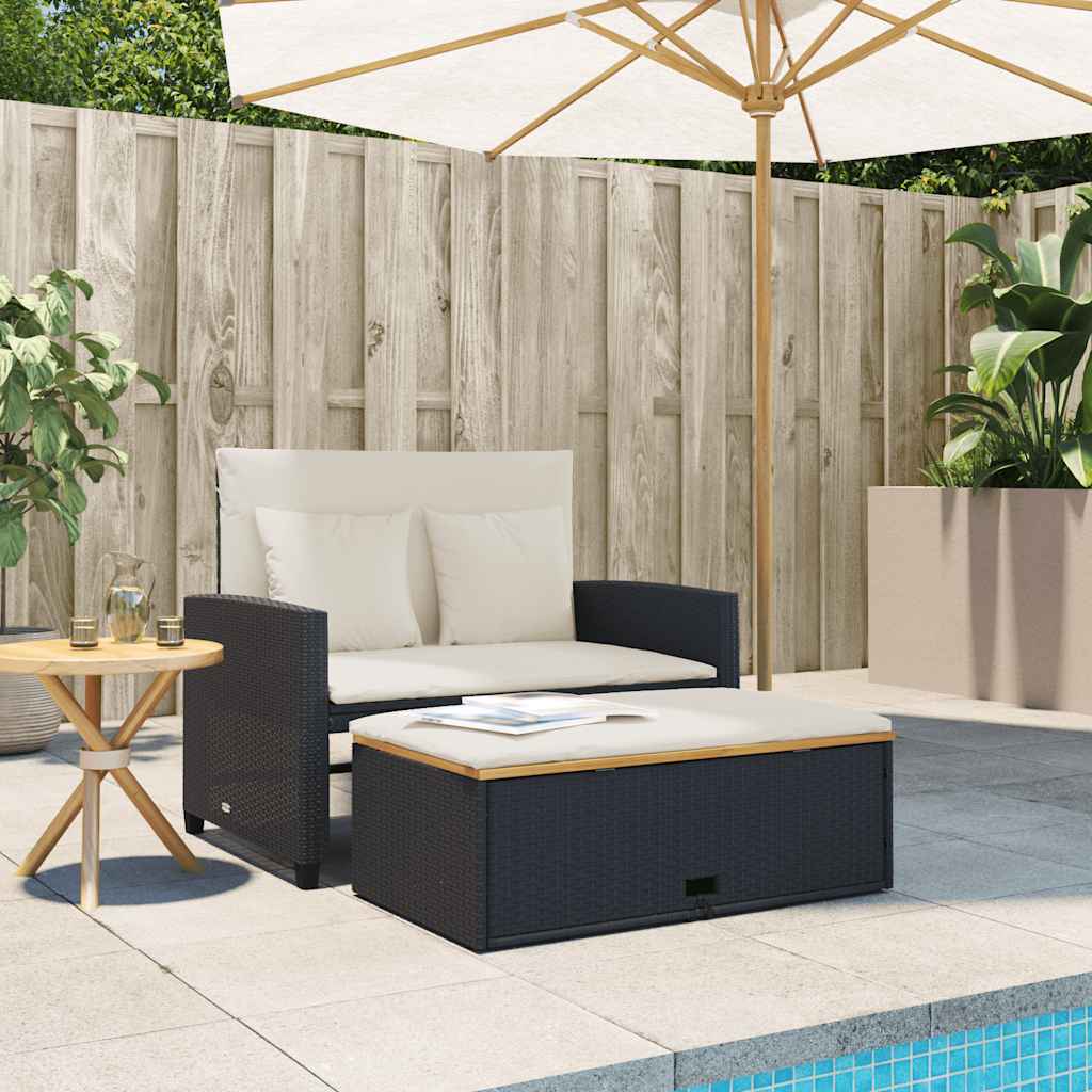 2-personers havesofa med hynder polyrattan og akacietræ sort