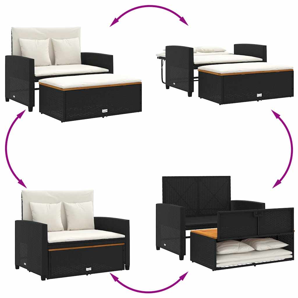 2-personers havesofa med hynder polyrattan og akacietræ sort