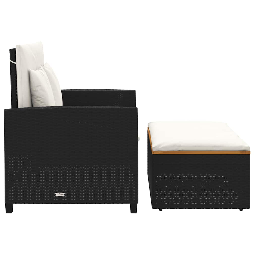 2-personers havesofa med hynder polyrattan og akacietræ sort