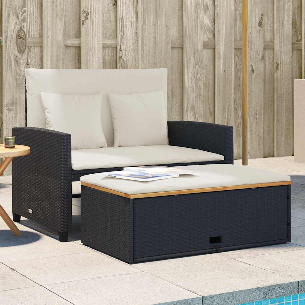 2-personers havesofa med hynder polyrattan og akacietræ sort