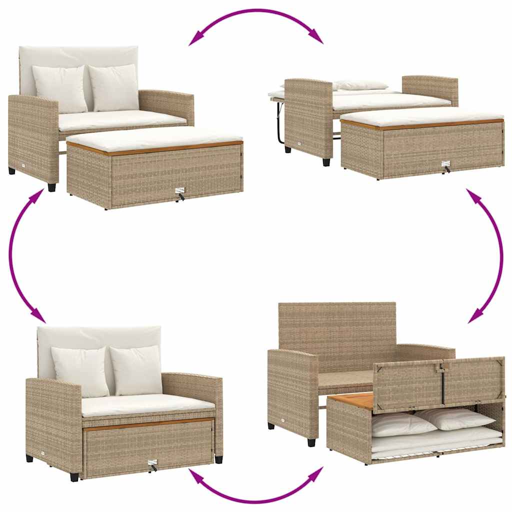 2-personers havesofa med hynder polyrattan og akacietræ beige