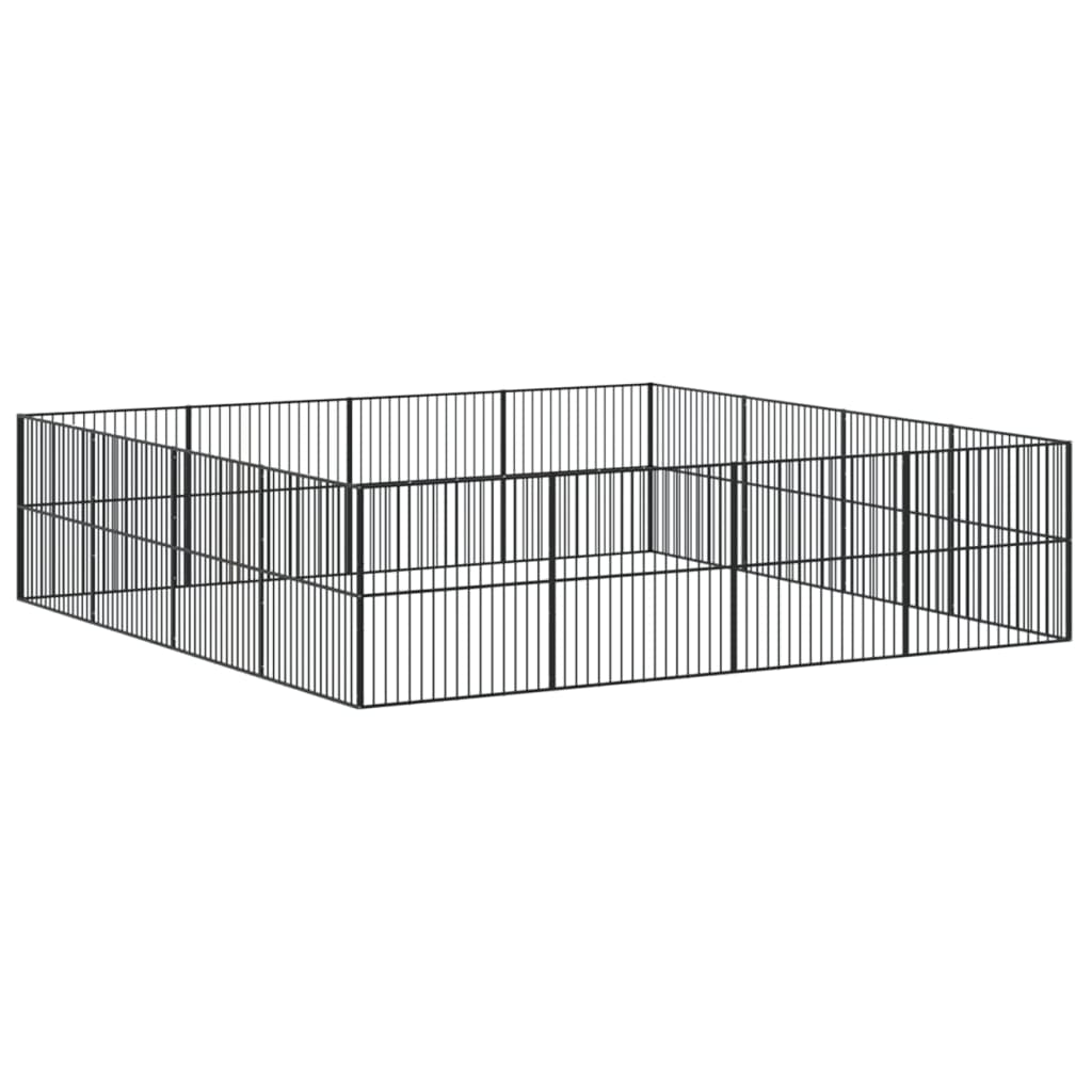hundegård 16 paneler galvaniseret stål sort