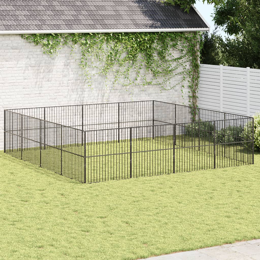 hundegård 16 paneler galvaniseret stål sort