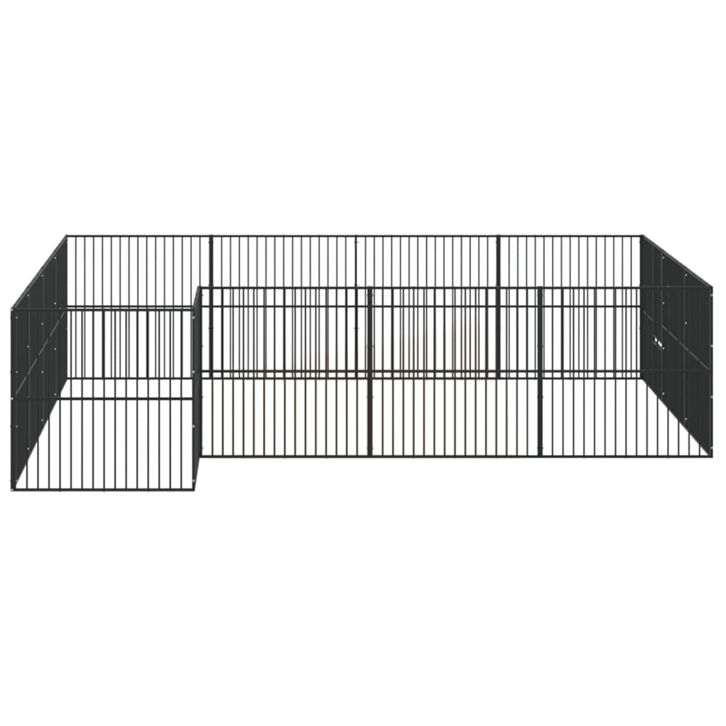 hundegård 16 paneler galvaniseret stål sort