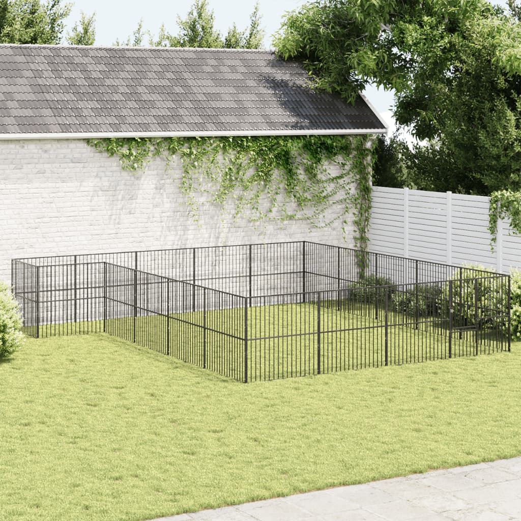 hundegård 20 paneler galvaniseret stål sort