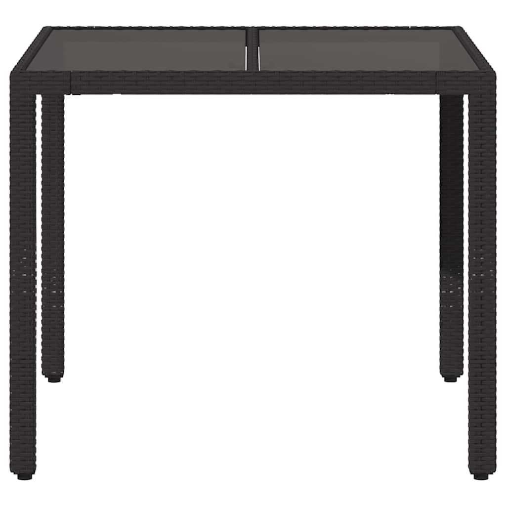 havebord med glastop 90x90x75 cm polyrattan sort