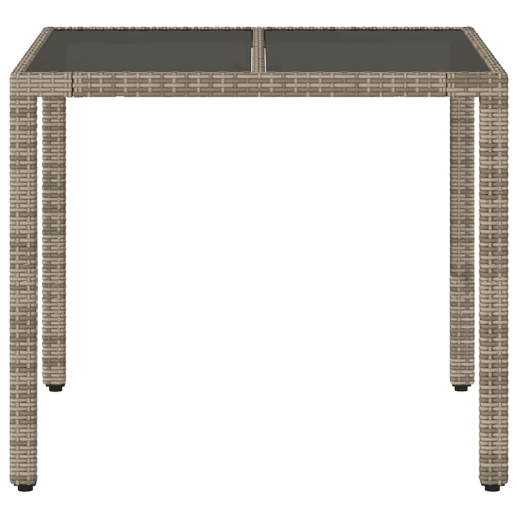 havebord med glastop 90x90x75 cm polyrattan grå