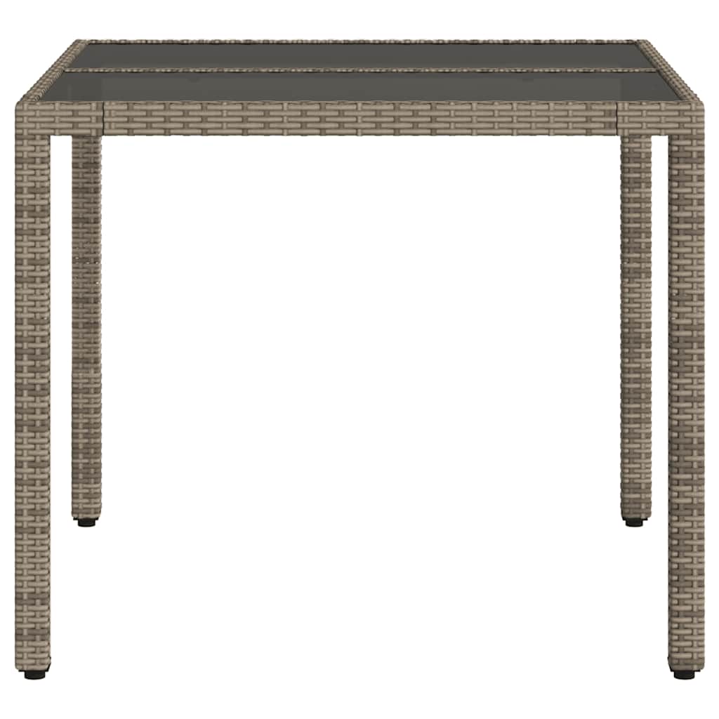 havebord med glastop 90x90x75 cm polyrattan grå