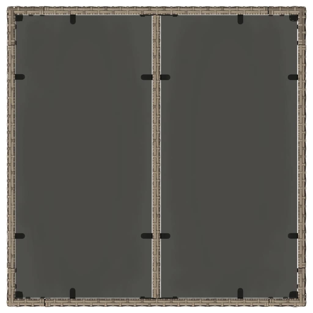 havebord med glastop 90x90x75 cm polyrattan grå