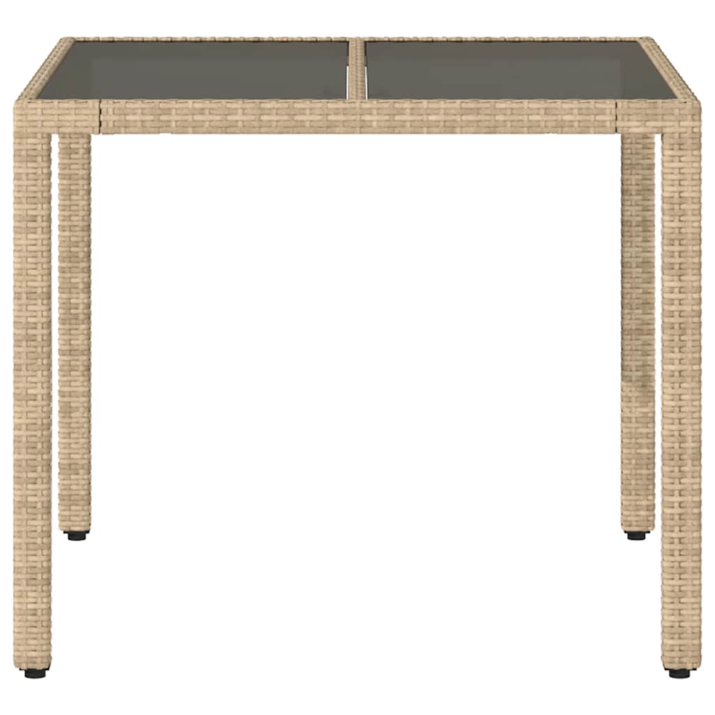 havebord med glastop 90x90x75 cm polyrattan beige