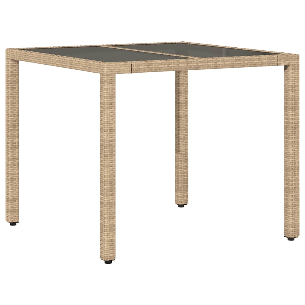 havebord med glastop 90x90x75 cm polyrattan beige