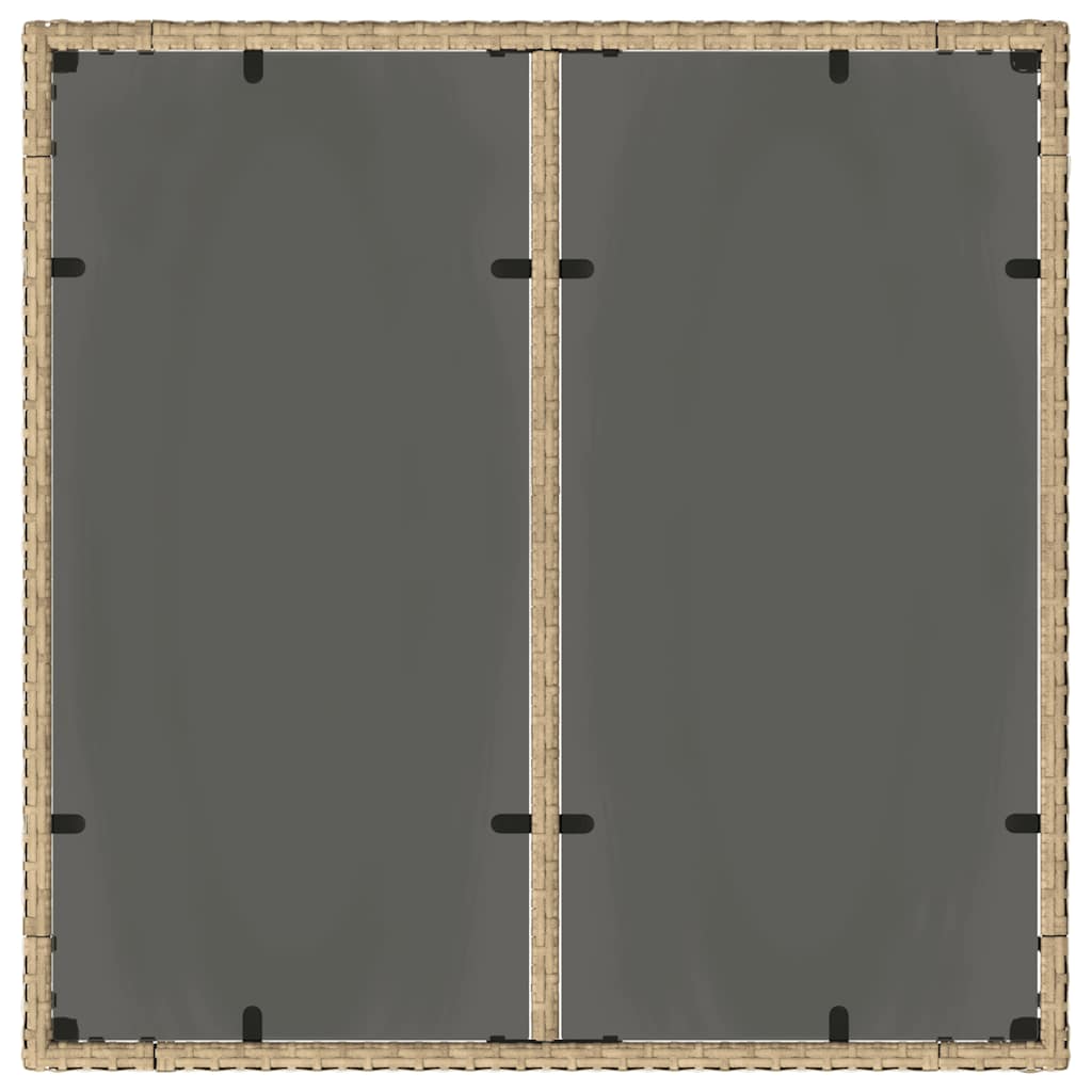 havebord med glastop 90x90x75 cm polyrattan beige