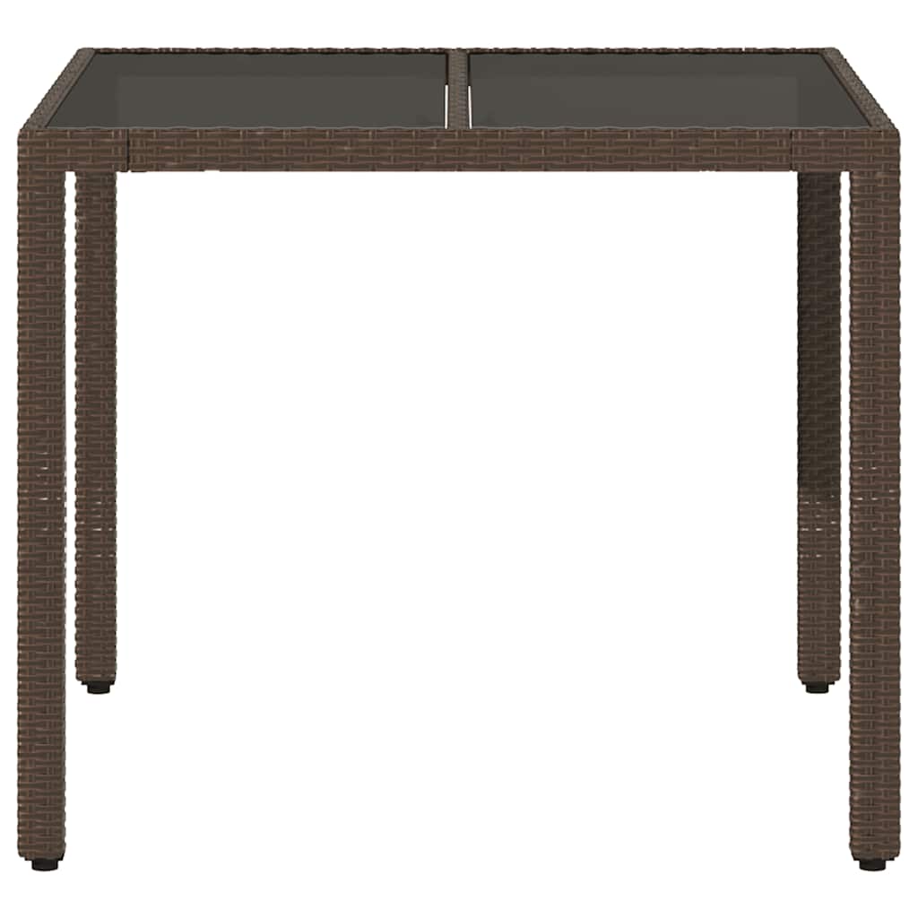 havebord med glastop 90x90x75 cm polyrattan brun