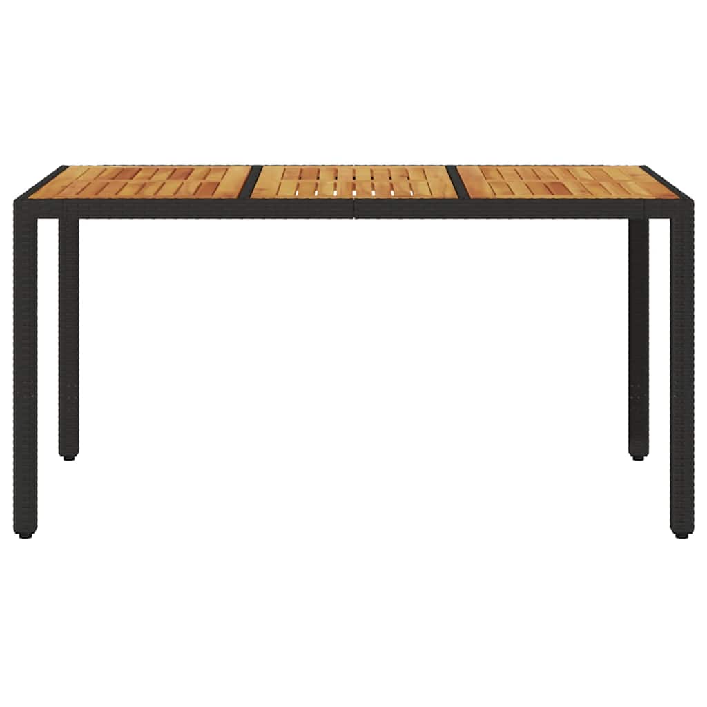 havebord med akacietop 150x90x75 cm polyrattan sort