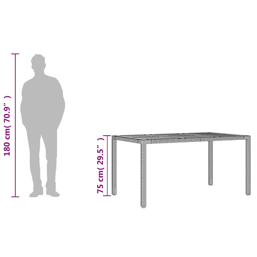 havebord med akacietop 150x90x75 cm polyrattan sort