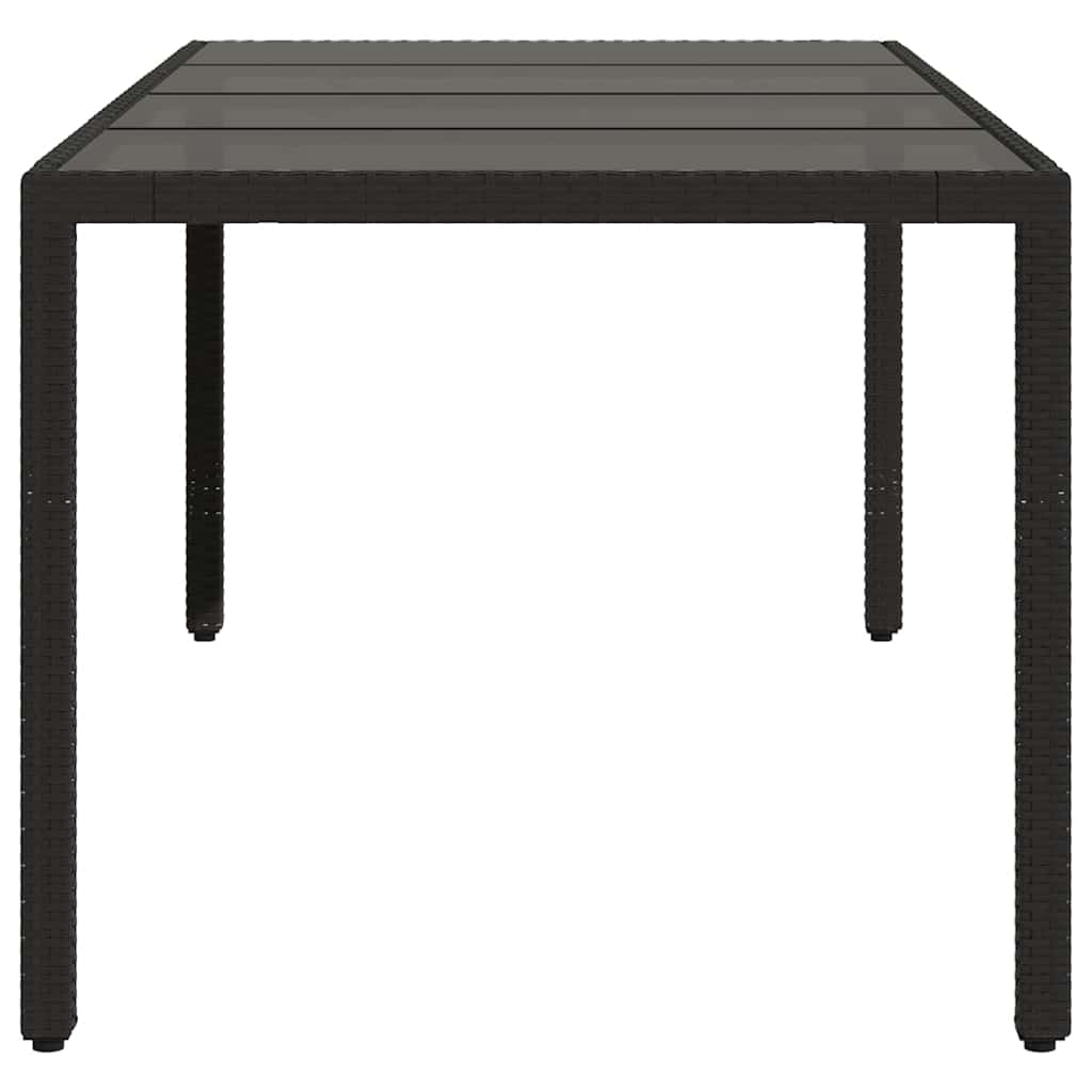 havebord med glastop 150x90x75 cm polyrattan sort