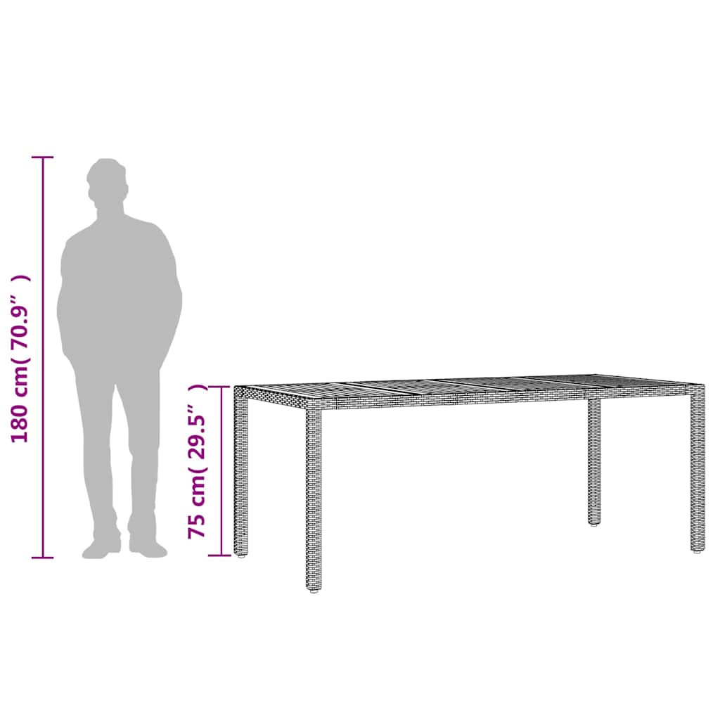 havebord med akacietop 190x90x75 cm polyrattan sort