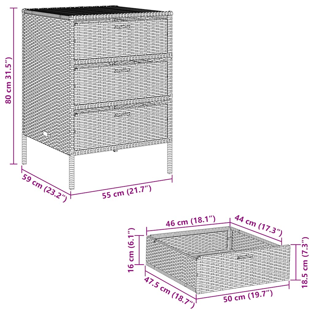 opbevaringsskab til haven 55x59x80 cm polyrattan sort