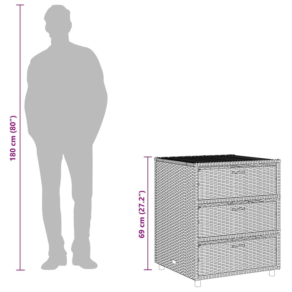 opbevaringsskab til haven 55x59x69 cm polyrattan sort
