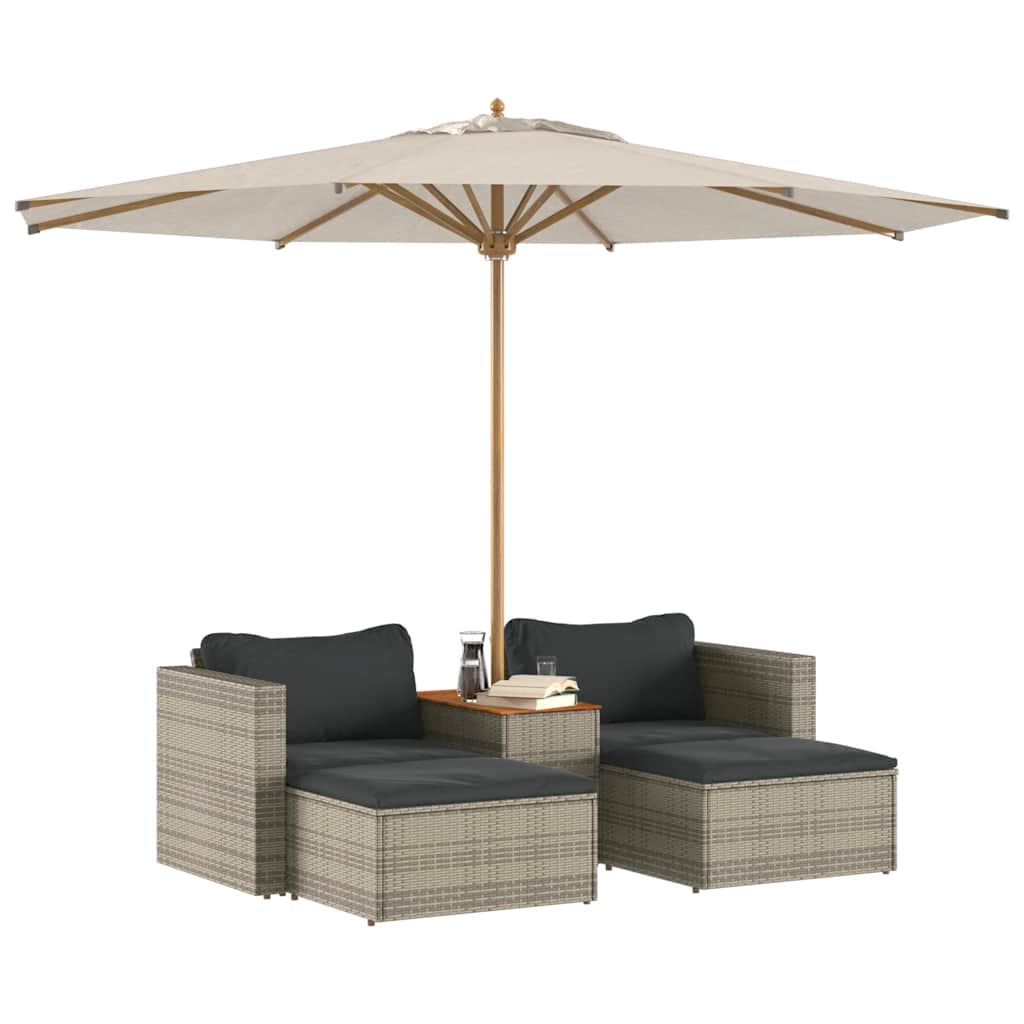 sofasæt 5 dele med hynder polyrattan akacietræ grå