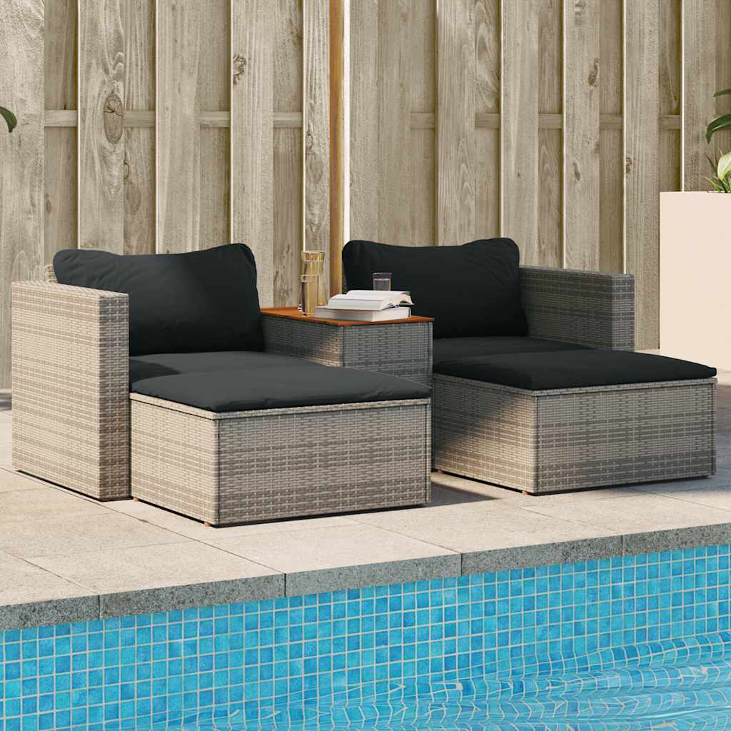 sofasæt 5 dele med hynder polyrattan akacietræ grå