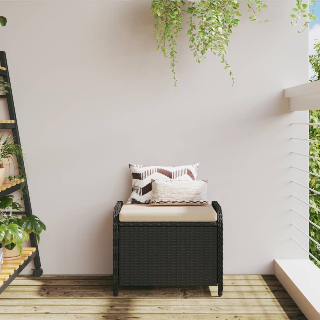 haveskammel med hynde 58x46x46 cm polyrattan sort