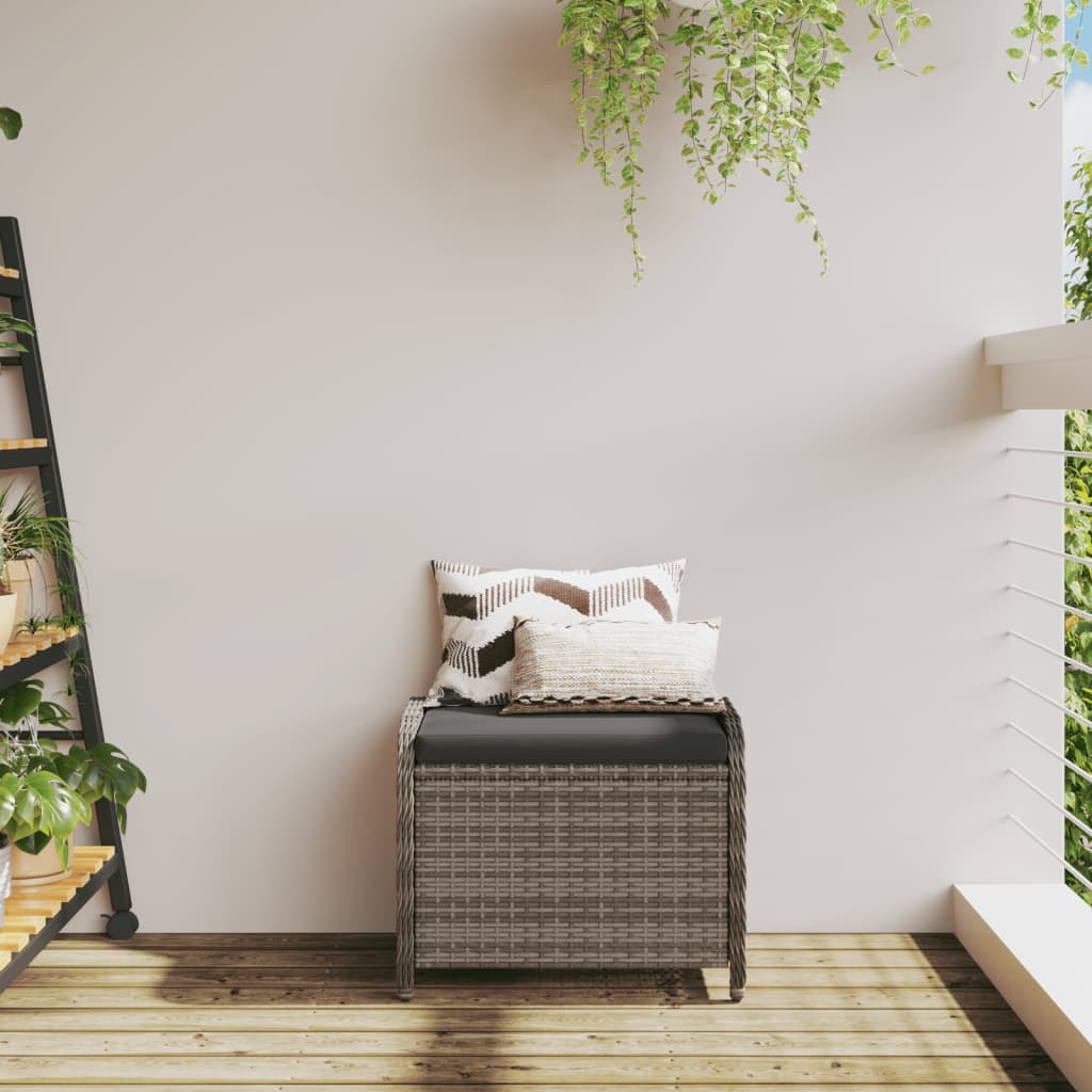 haveskammel med hynde 58x46x46 cm polyrattan grå