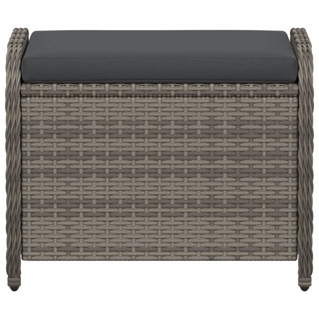 haveskammel med hynde 58x46x46 cm polyrattan grå