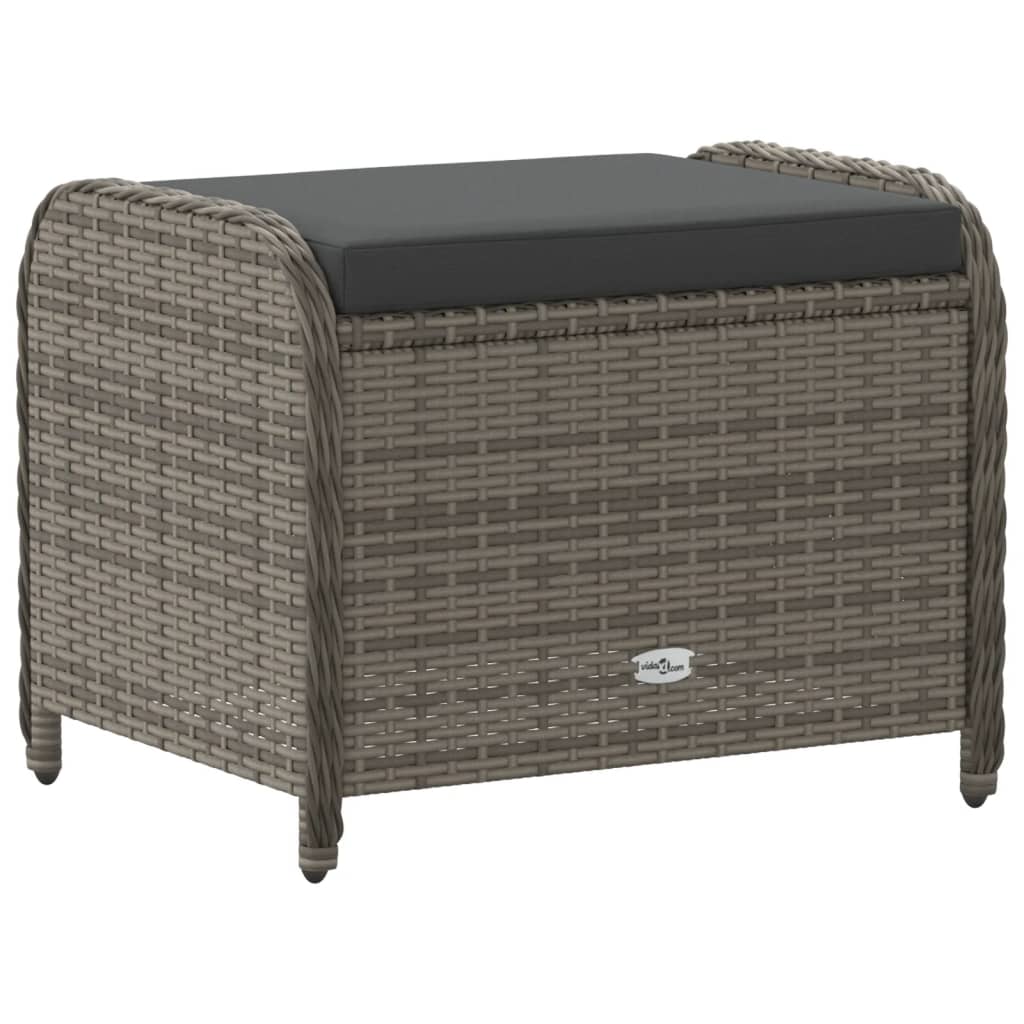 haveskammel med hynde 58x46x46 cm polyrattan grå