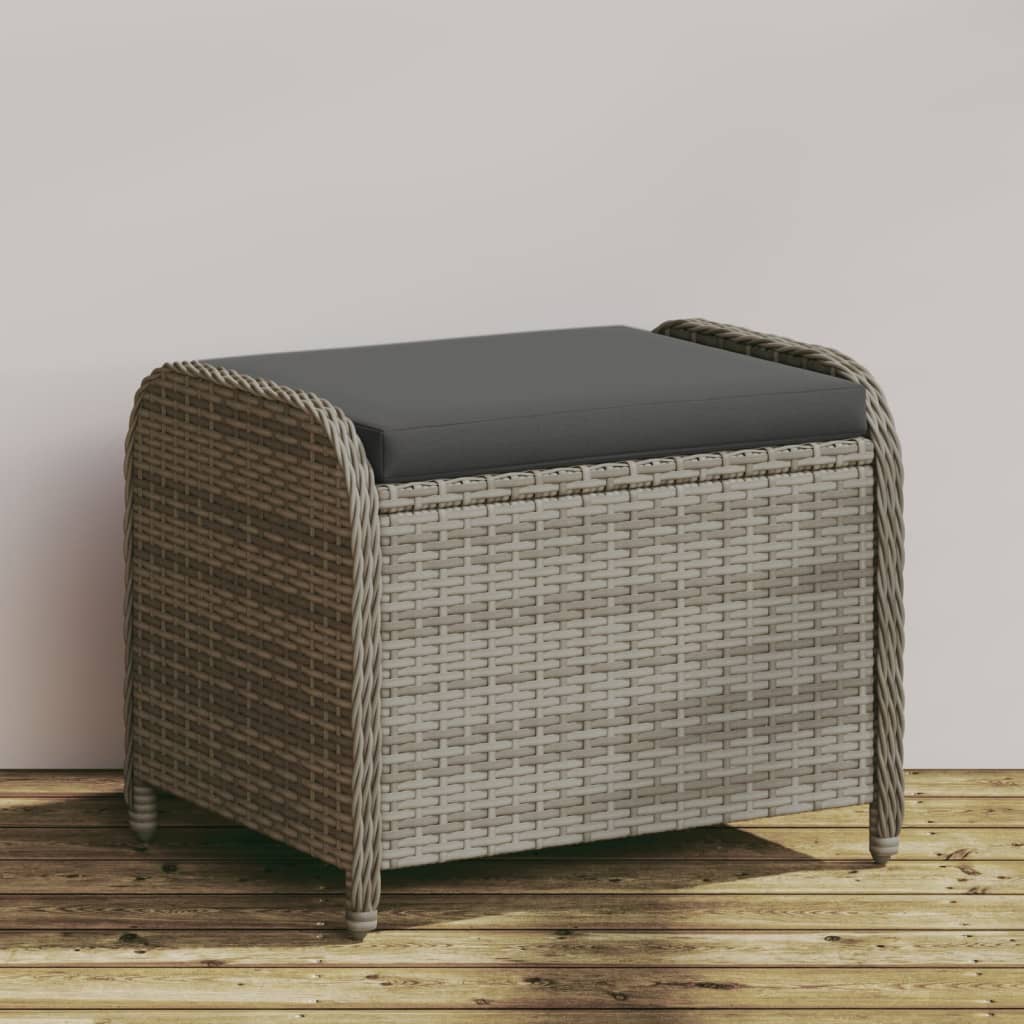 haveskammel med hynde 58x46x46 cm polyrattan grå