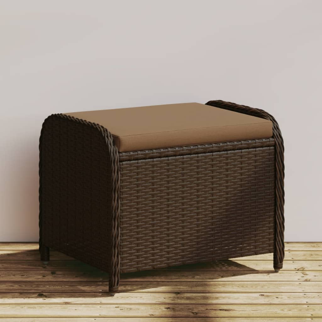 haveskammel med hynde 58x46x46 cm polyrattan brun