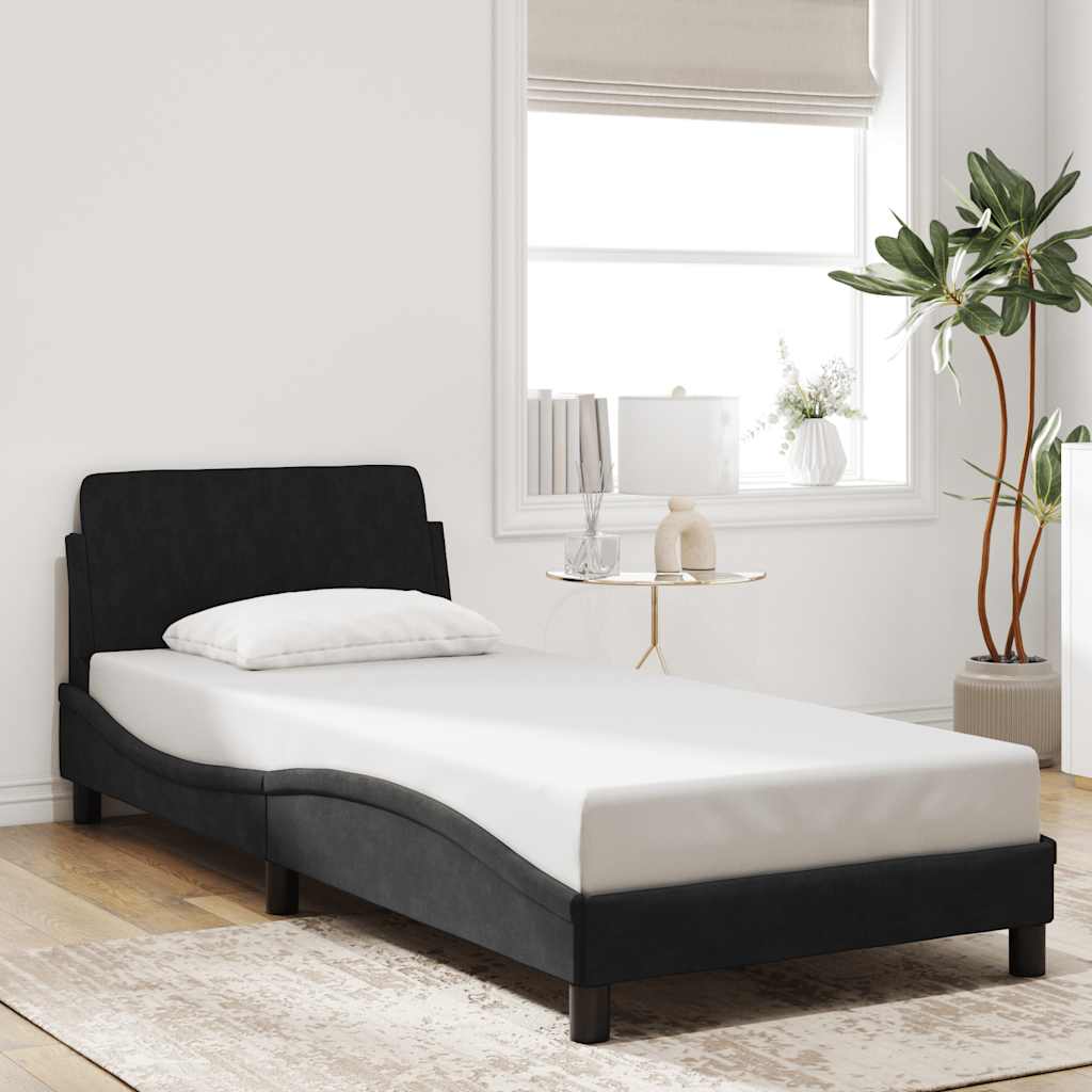 sengeramme med sengegavl Dover Sort 90x190 cm Fløjl