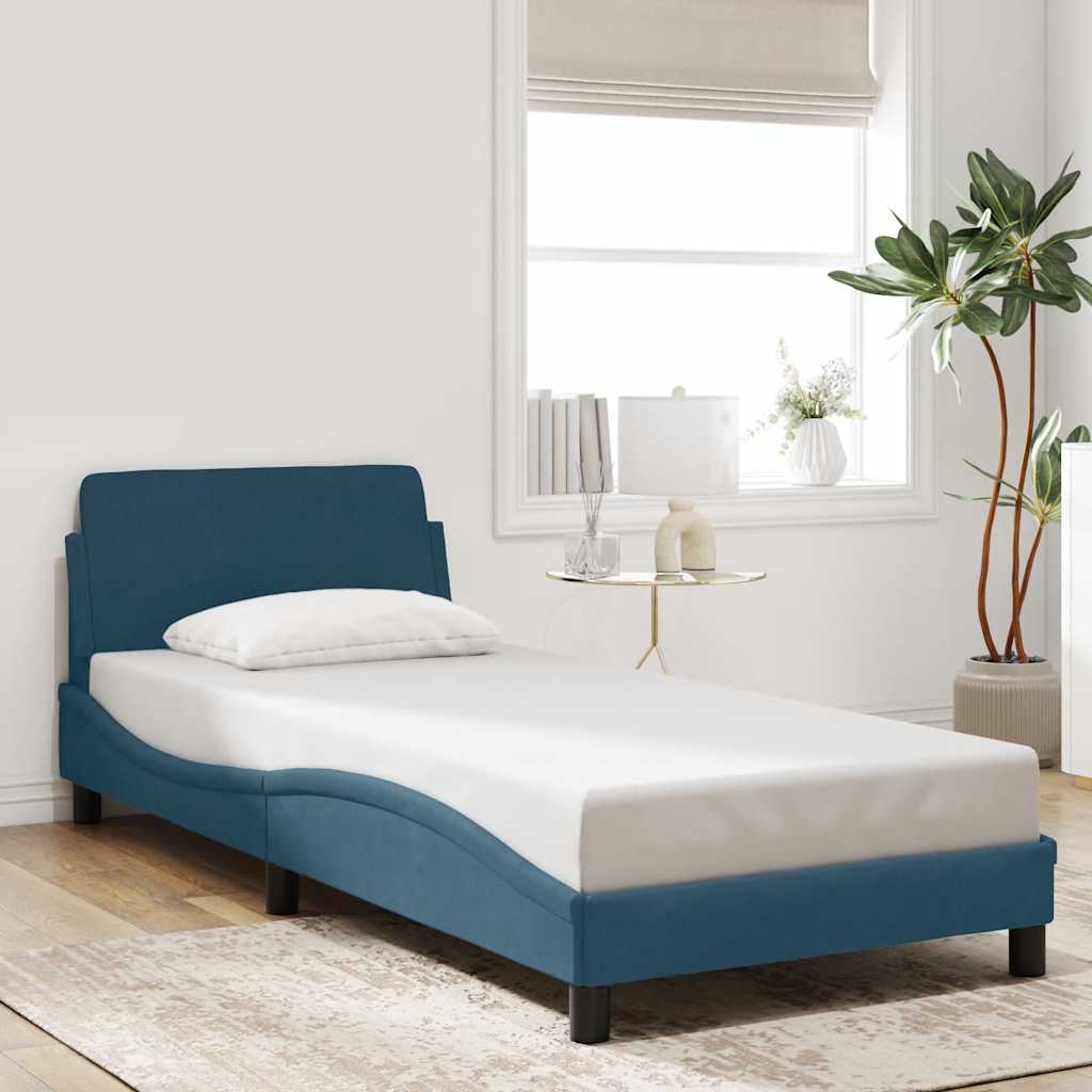 sengeramme med sengegavl Dover 90x190 cm fløjl blå
