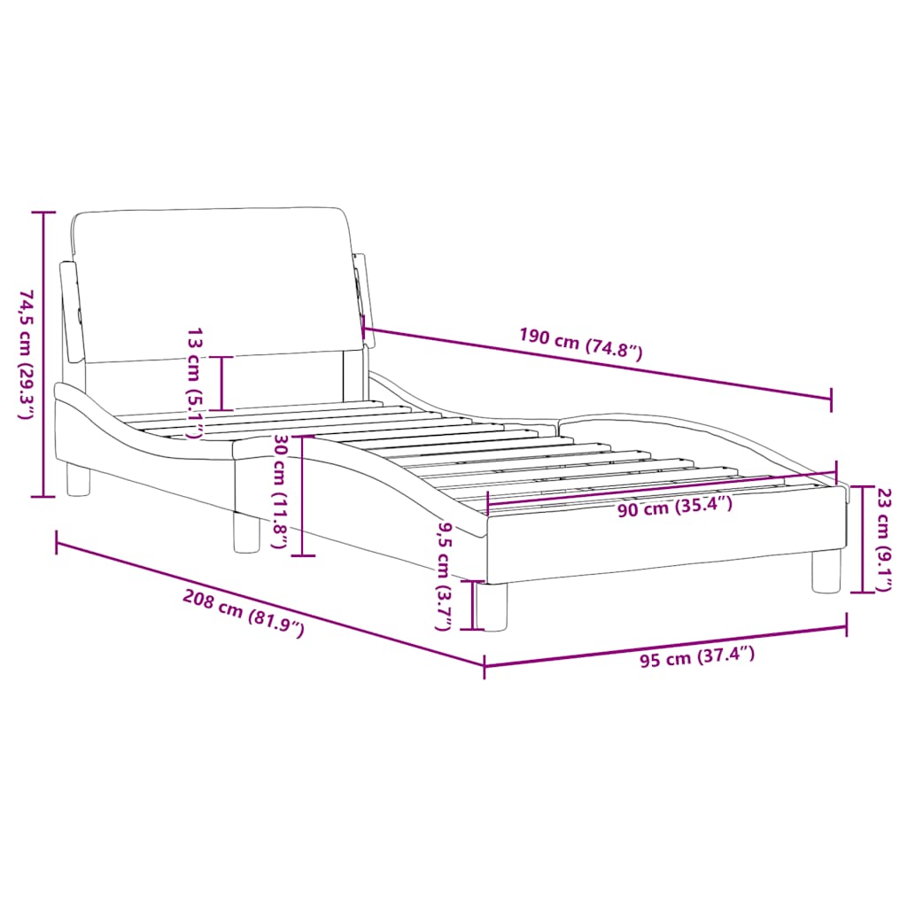 sengeramme Dover 90x190 cm kunstlæder cappuccinofarvet