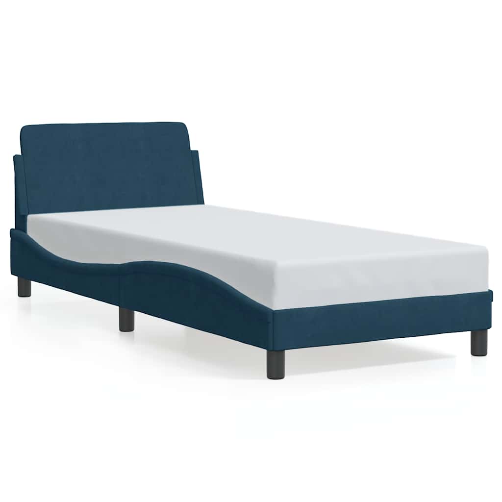 sengeramme med sengegavl Dover 90x200 cm fløjl blå