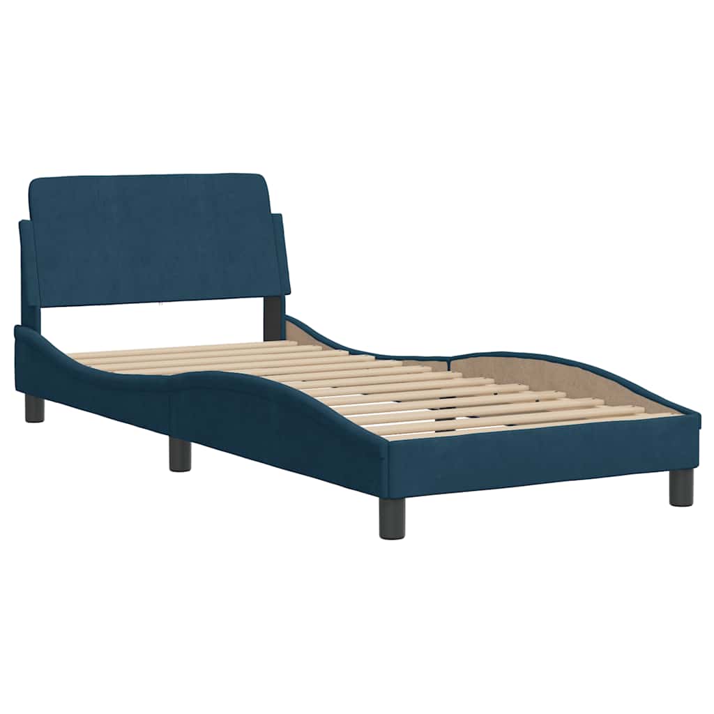 sengeramme med sengegavl Dover 90x200 cm fløjl blå