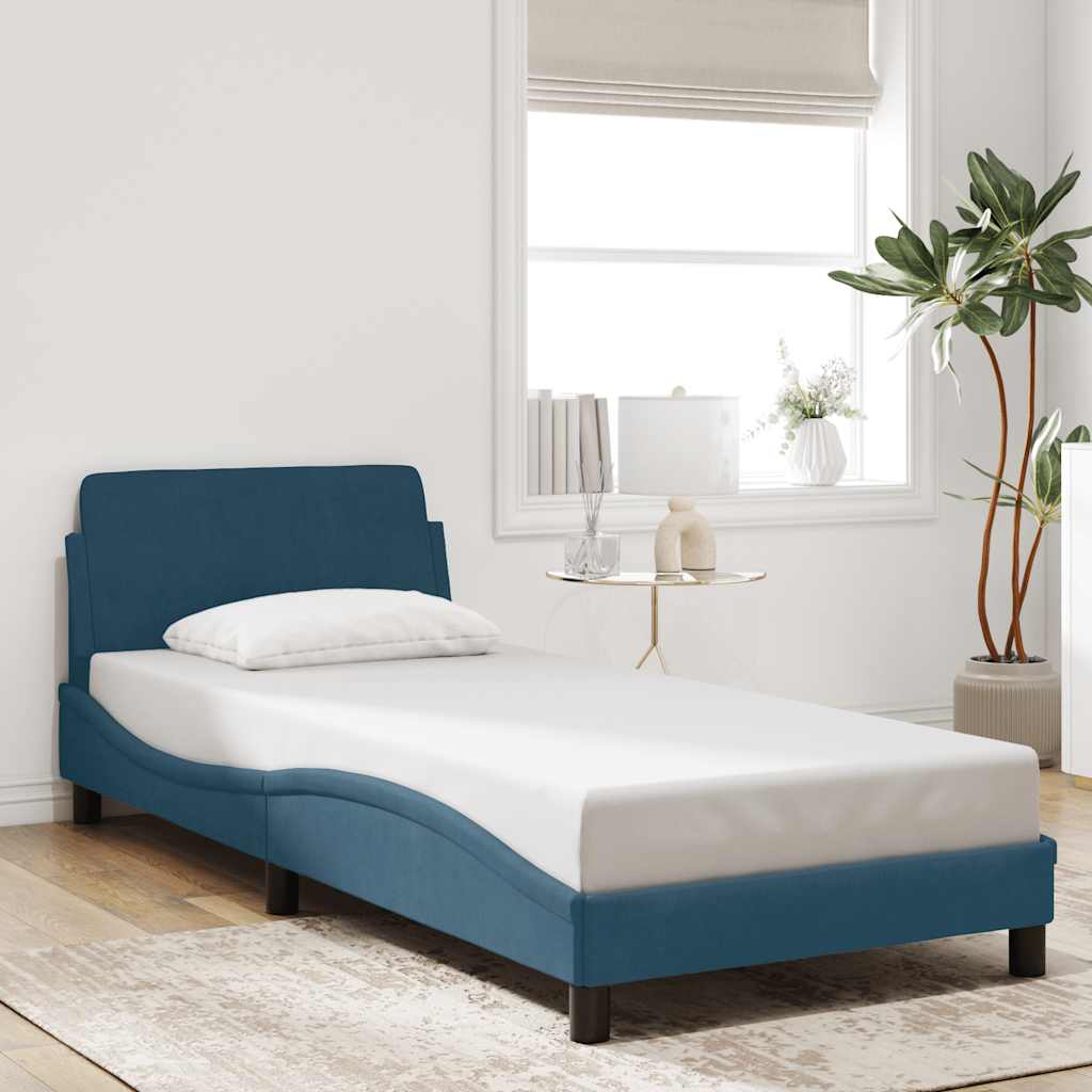 sengeramme med sengegavl Dover 90x200 cm fløjl blå