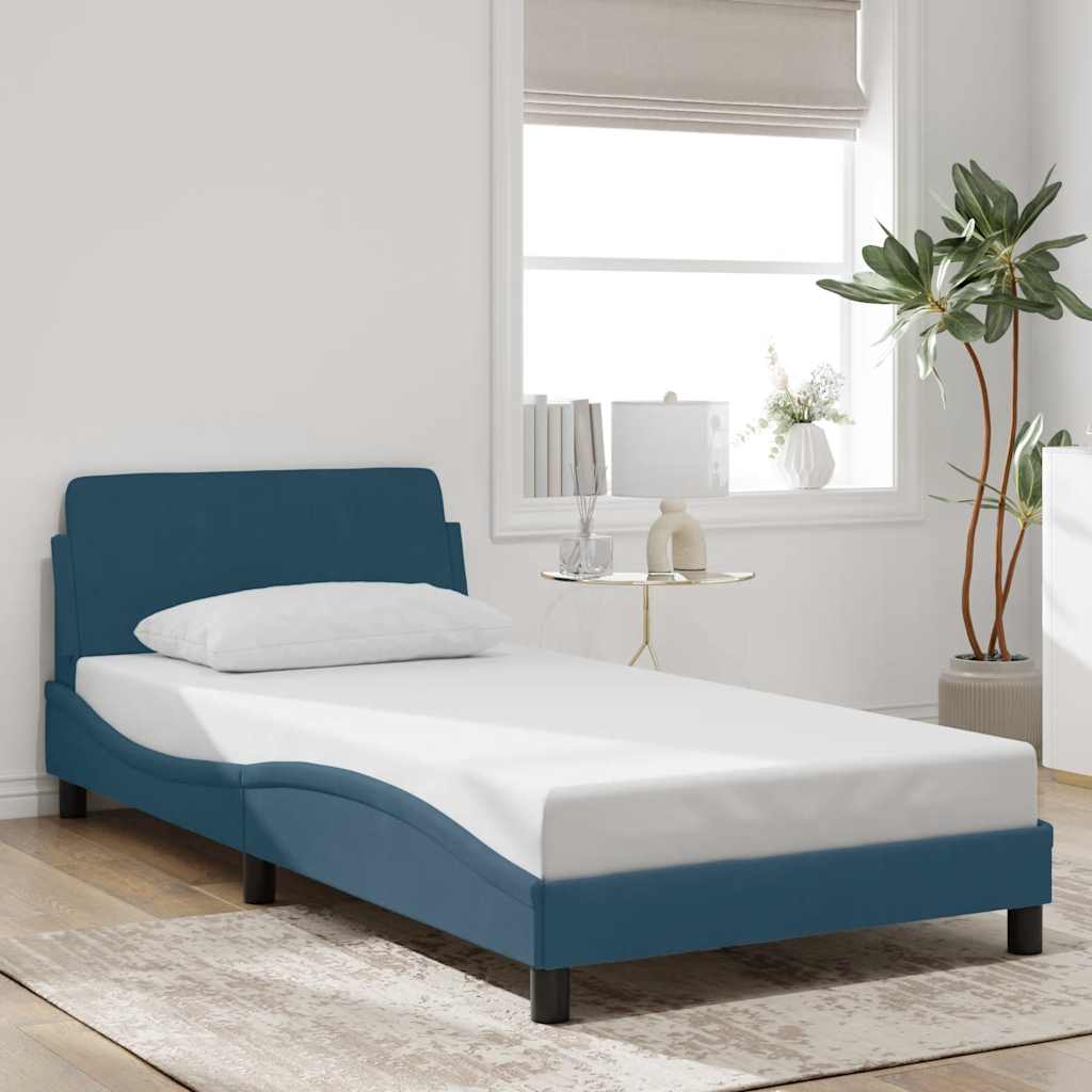 sengeramme med sengegavl Dover 100x200 cm fløjl blå