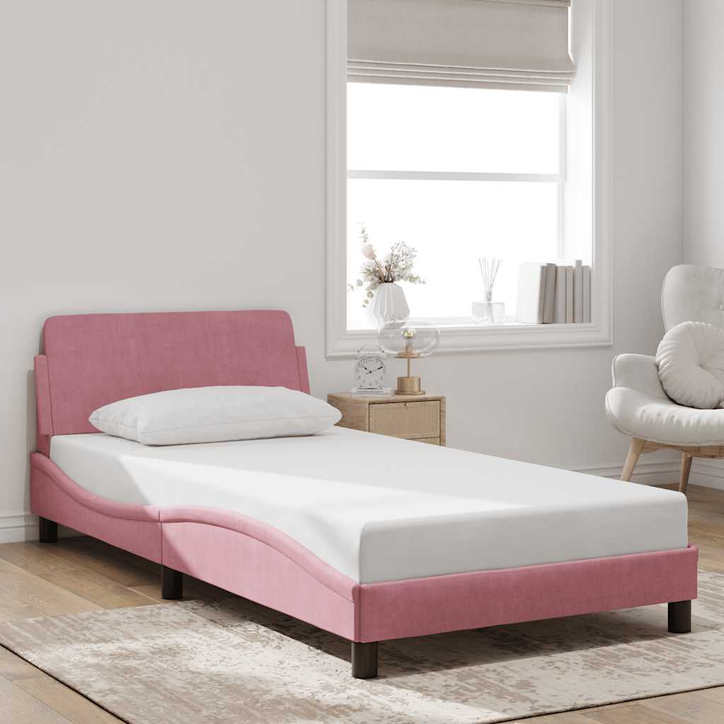 sengeramme med sengegavl Dover Pink 100x200 cm Fløjl