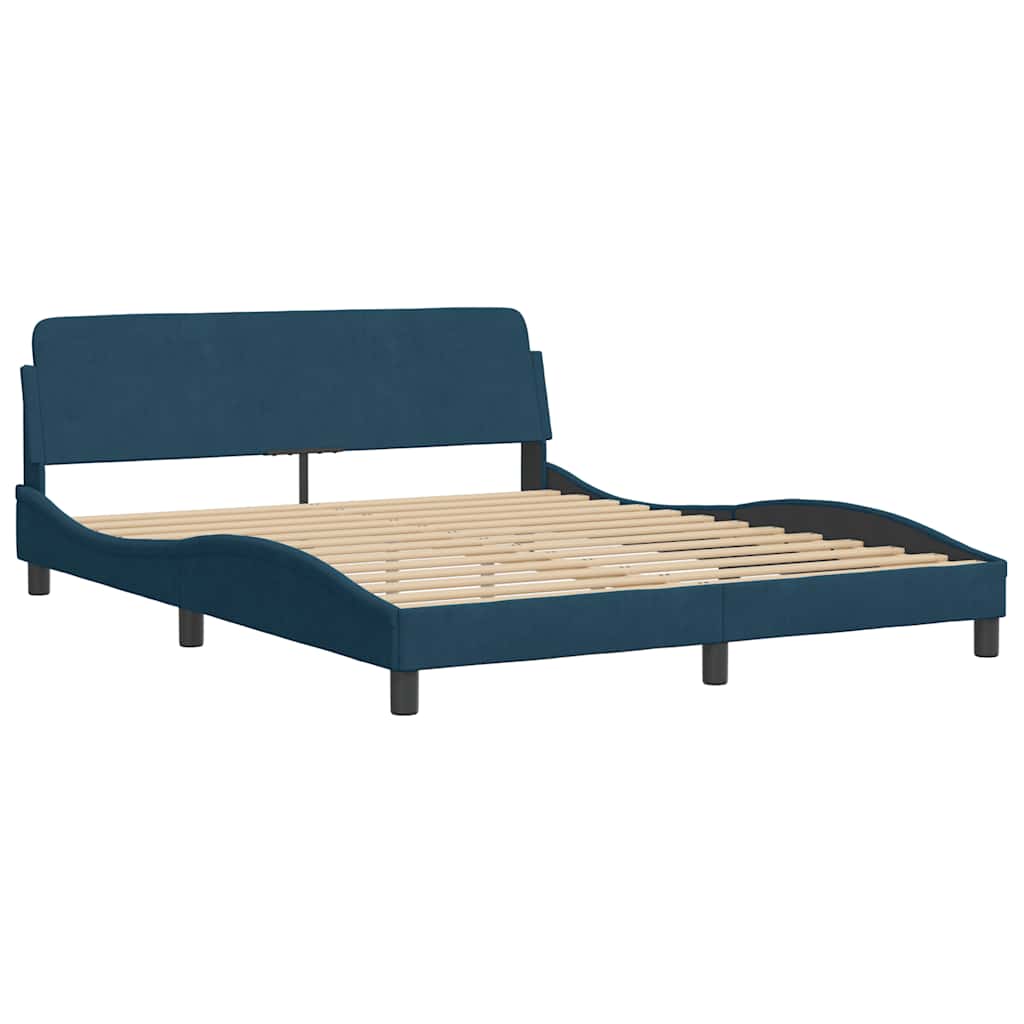 sengeramme med sengegavl Dover 160x200 cm velour blå