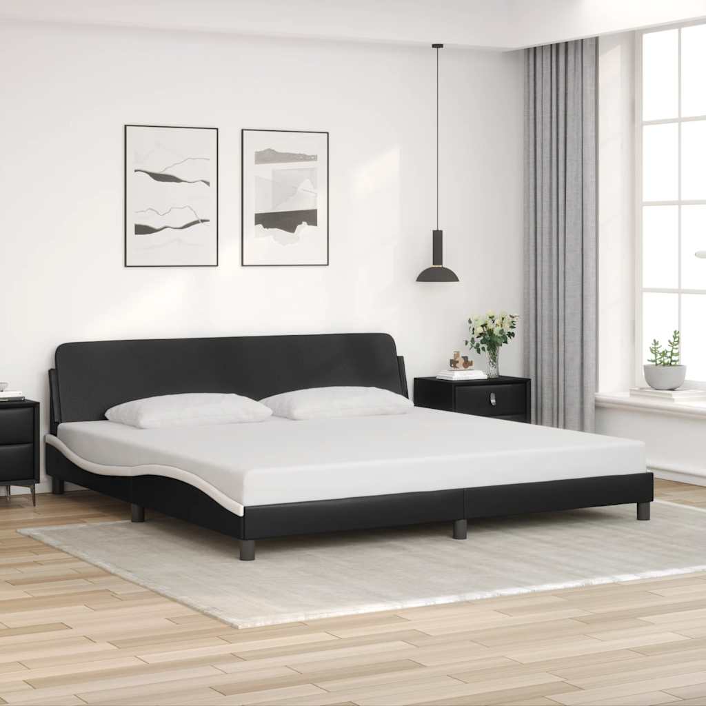 sengeramme Dover 200x200 cm kunstlæder sort og hvid