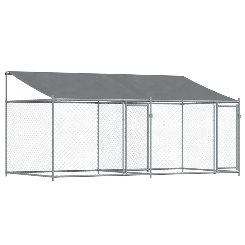 hundegård med tag og låger 4x2x2 m galvaniseret stål grå