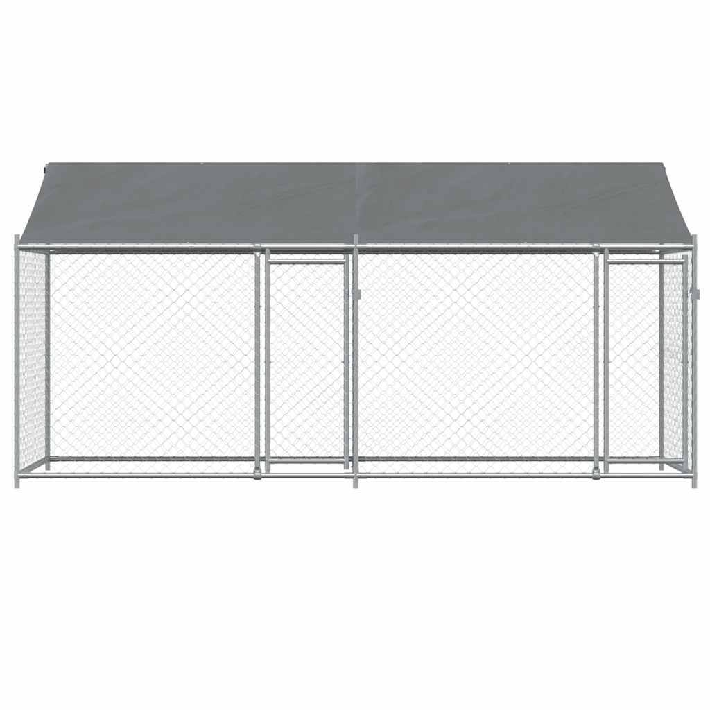hundegård med tag og låger 4x2x2 m galvaniseret stål grå
