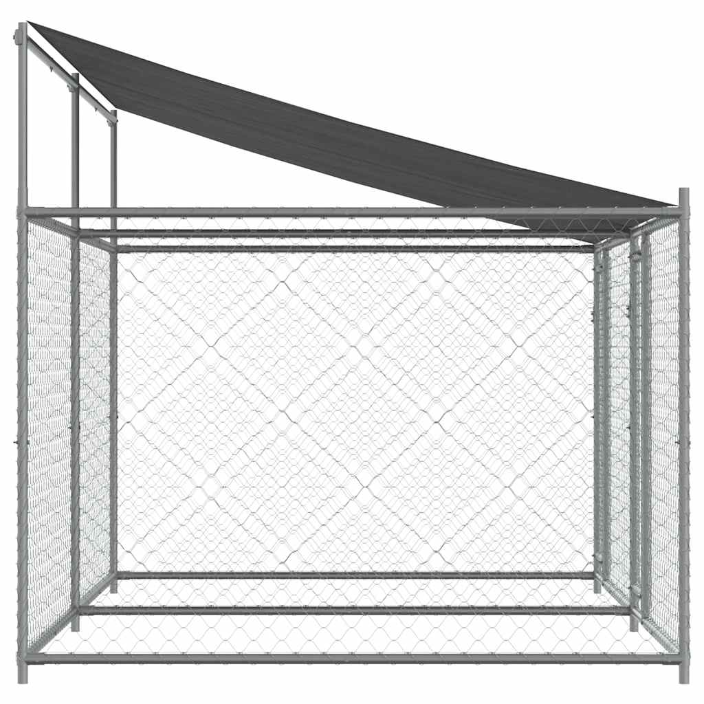 hundegård med tag og låger 4x2x2 m galvaniseret stål grå